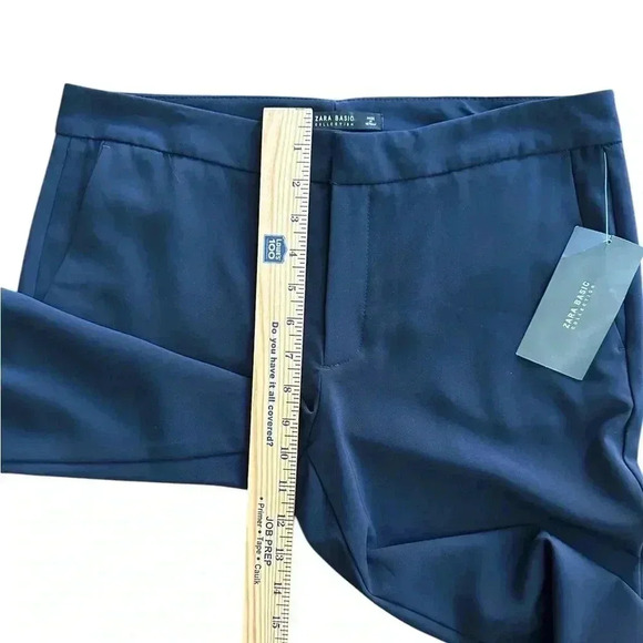 NWT Zara Pants Trousers Navy Blue Size Medium Ruffle Office Work Interview - Picture 9 of 9